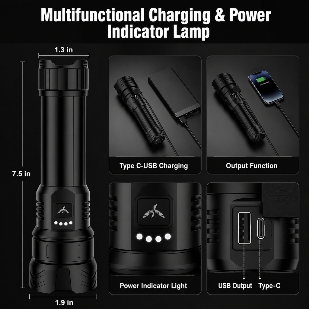 High-Power Rechargeable LED Flashlight Kit