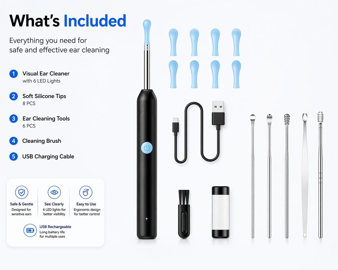 Earwax Removal Kit – Smart HD Visual Ear Cleaning Tool with Camera/مجموعة إزالة شمع الأذن