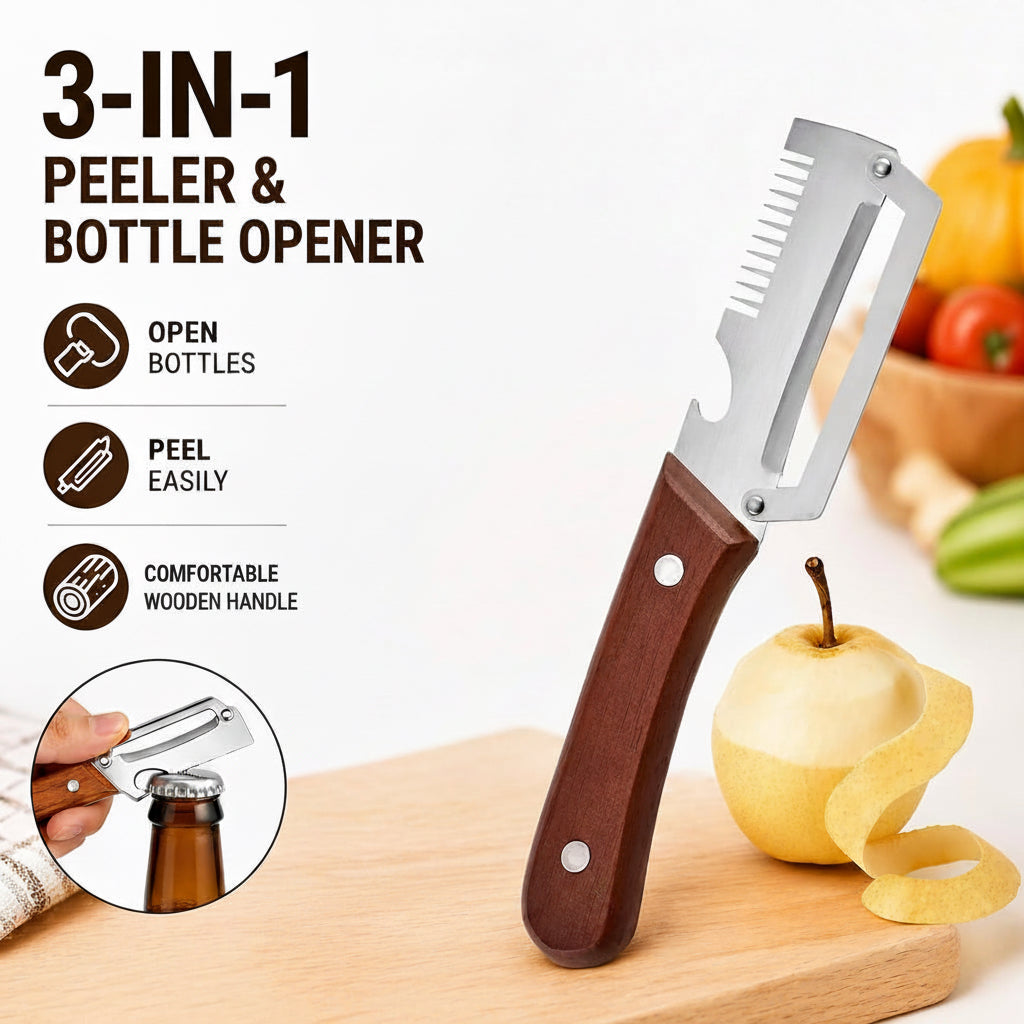 2 IN 1 Multifunctional Vegetable Cutter, Peeler & Julienne Slicer with Wooden Handle
