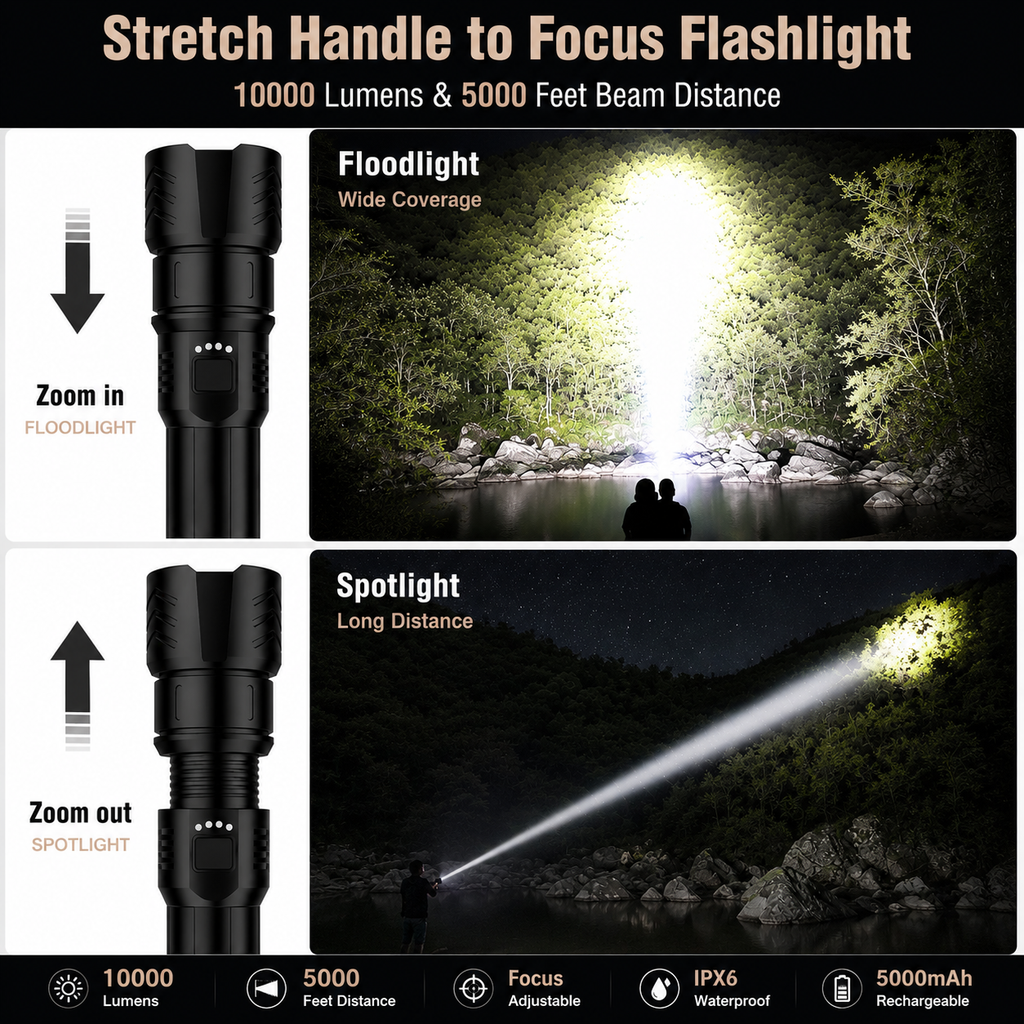 High-Power Rechargeable LED Flashlight Kit