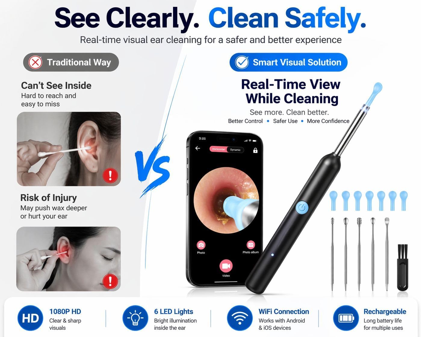 Earwax Removal Kit – Smart HD Visual Ear Cleaning Tool with Camera/مجموعة إزالة شمع الأذن