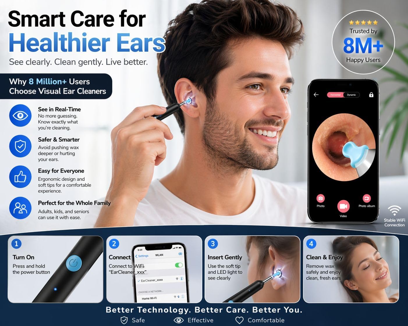 Earwax Removal Kit – Smart HD Visual Ear Cleaning Tool with Camera/مجموعة إزالة شمع الأذن